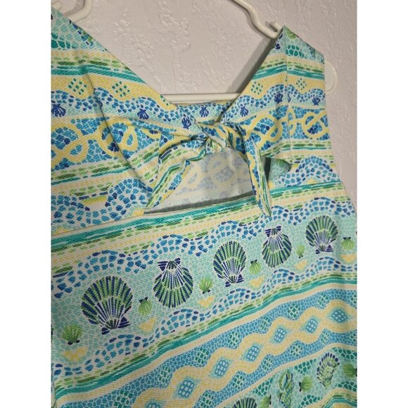 Talbots Petite 8 Sleeveless Dress Beach Coastal Print Tie Back Casual Summer - Picture 7 of 8